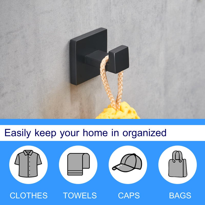 Hiendure 4 Pack Matte Black Robe Hook Wall-Mounted Towel Hook Coat Hanger for Bathroom Bedroom Kitchen - Image 3